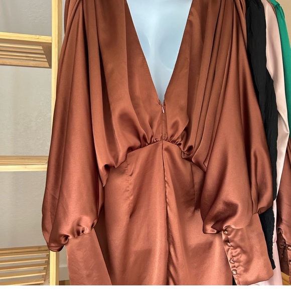 Boohoo Blouson Copper Satin Dress - Picture 10 of 10